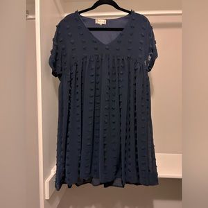 Navy Dress with Embroidered Detailing.